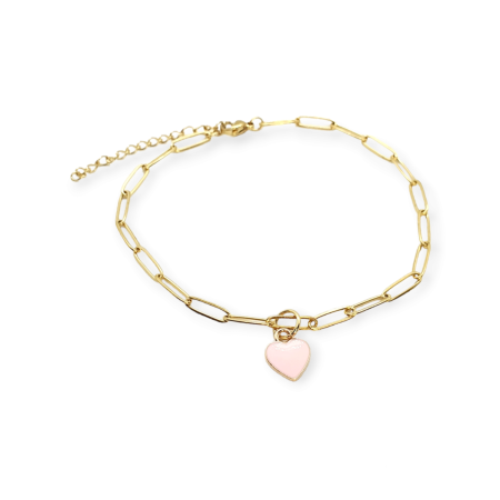 footchain steel gold pink heart1